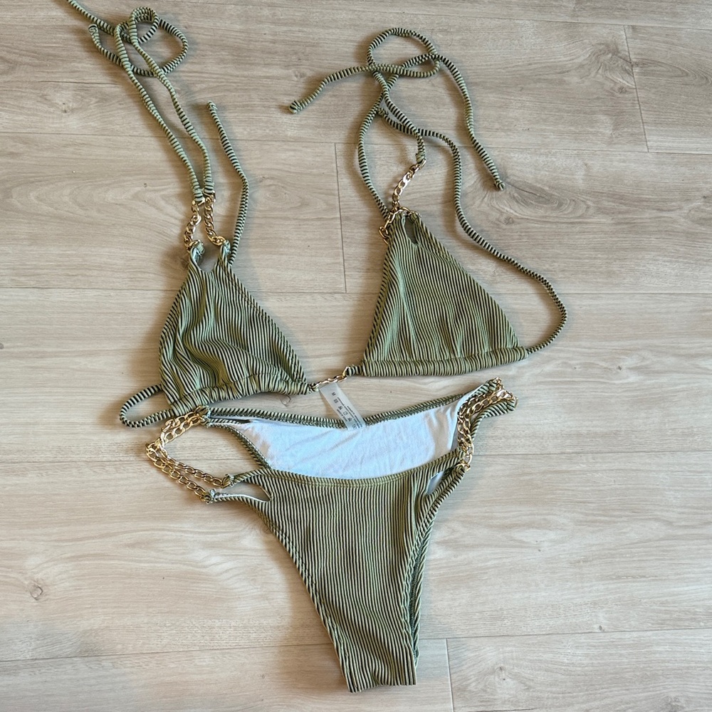 SHEIN Green Striped Bikini Set